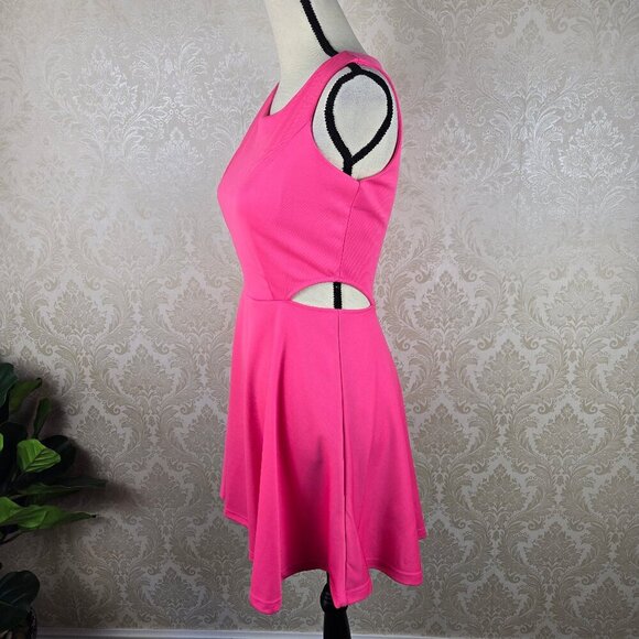 Belongsci Size Small Bright Pink Fit & Flare Dress Sleeveless Cutouts at Waist - Picture 4 of 12